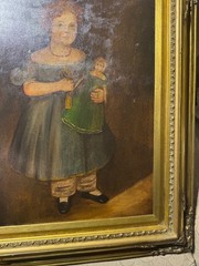 Large M.C Daniels 1986 „Folk Art Girl And Doll Scene“ Oil Painting-Signed/Framed
