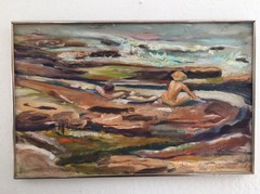 excelent oil painting on canvas california sign but i cannot read the name