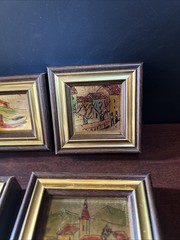 Vtg Set (7) Miniature Italian Gold Leaf Paintings Framed W/Original Box, Rare!