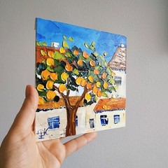 Orange trees in Portugal Painting Original Art Impasto Oil Painting 3D Art 6×6″