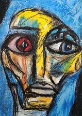 Man Portrait – Abstract Modern Art – Oil Chalk A4 Paper – Modern Art