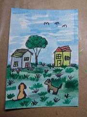 GAT ACEO Original Painting Expressionism Dog Whimsical Animals 3.5×2.5 ATC art