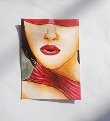Original ACEO Art Card WOMAN Painting Miniature Ooak Acrylic sri lanka A078