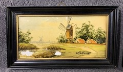 Painted Tiles Windmill Water Scenes On Tile Set Of 2 As Shown C Holland READ