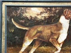 Robert Frank, ANTQ c 1904 Original Folk Art O/B „A Hunting Dog“, Signed & Dated!
