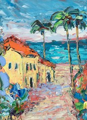 California San Diego Beach Oil Painting On Canvas Board Summer Landscape Artwork