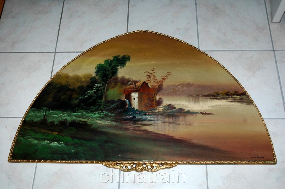 Original Antique 40×24 Grist Mill Arched Oil Painting on Board Gene Balmano