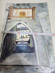 Claude Original Acrylic Painting Signed European Cityscape Romania Art VTG 1999