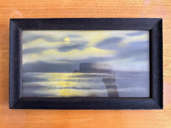 Atq Orig Gouache Painting Old Nocturne Yellow Sun/Moonlight Seascap Ocean Signed