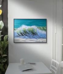 Original Leinwand Kunst Acryl Gemälde Meer Modern Welle Groß Bild Kunstwerk blau