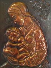 Madonna and Child 1982 Vtg Embossed Metal Picture Baby Boy Mother Woman Painting