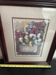 Russ Erickson Textured Rice Paper Art Vase Of Flowers 2004 Framed, Matted,Signed