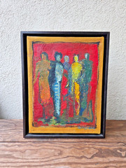 Vintage Swedish Modernist Oil Painting „Fem figurer“ by Karl Erik Wahlberg
