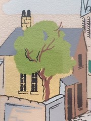 Vintage Screen Print Signed Village Church Simple Vivid Color Framed Matted