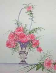 Vtg Mini 5″ Watercolor Still Life Painting Postage Stamp Collage Signed Folk Art
