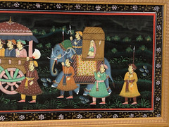 INDIAN ROYALTY INDIA ASIAN PAINTING MOGUL ELEPHANT CARAVAN PALACE GUARDS ON SILK