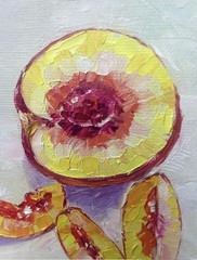 Peaches Original Oil Painting. Kitchen Art. 5×7 Inches. Unframed.