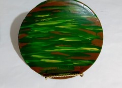 Modern ART-SIGNED- Hand Painted on 7 1/4in Dia Metal Disc W/Stand- One of a Kind