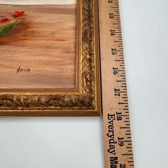 Vintage Floral Still Life Oil Painting Red Geraniums in Ornate Gilt Frame