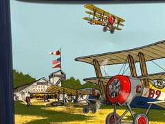 Vtg 11″ x 9″ H. HARGROVE oil painting WWI Airplane Tri-Plane AVIATION HANGER