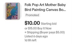 ACEO PRINT of Original Mother Baby Bird Folk Art Acrylic & Pencil Charlene Slie