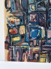 MID CENTURY ABSTRACT PAINTING EXPRESSIONISM CUBISM MODERNISM HAL AKINS SIGNED