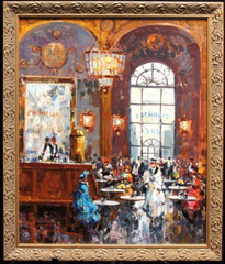 Antonio Gravina Original Signed Oil/Canvas „French Cafe“ Circa 1965