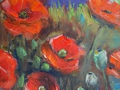 Red Poppies Landscape Oil Painting 16×20″ Tuscany Poppy Field Italian Hills