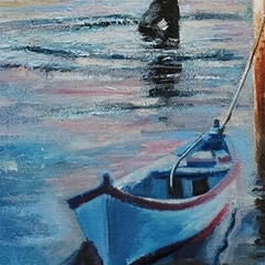 YARY DLUHOS Fishing Angler Lake Fisherman Summer Sunset Original Oil Painting
