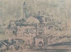 ZIPPORA BRENNER (1916-2010), Charcoal on Paper, Mosque in Jaffa / Acre ,Signed