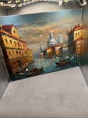 Vintage 1978 Venetian Canal Scene With Gondolas Unknown Artist