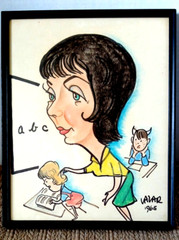 Signed Lazar Krstich Caricature 1965 Pop Art Watercolor Teacher With Students