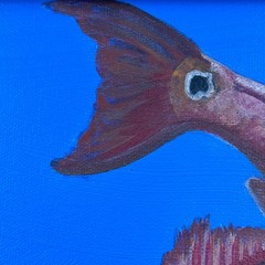 Original Contemporary Fish Still Life Oil Painting on Canvas, Signed