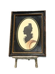 Antique Vintage Lovers Image Portrait Silhouette Woman Lady Framed Under Glass