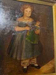 Large M.C Daniels 1986 „Folk Art Girl And Doll Scene“ Oil Painting-Signed/Framed