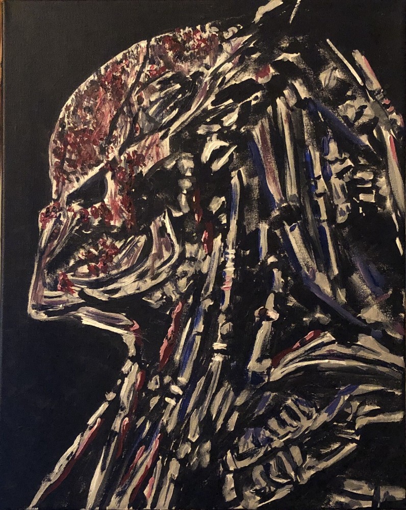 Beautiful “Bloody Predator Night”, Original Painting On Stretched Canvas