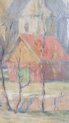 Jane Peterson Original Antique American Rural Village Landscape Oil Painting