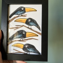 Ravens,crows,birds,funny,cute,original,miniature Painting,small,mini,framed