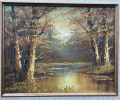 Phillip Cantrell Oil Painting Autumn Glow Landscape Ornate Frame 17.5″ x 15.75″