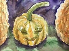 Squash Family Watercolor Painting, Original 11×15 Vegetable Wall Art, Fall Decor