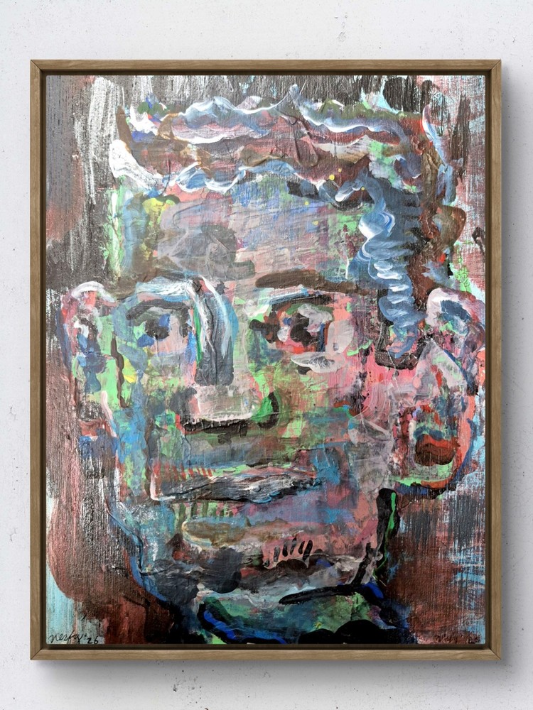 Hand Painted Abstract Portrait Acrylic Wood Panel 8×10 Office Bedroom Wall Art