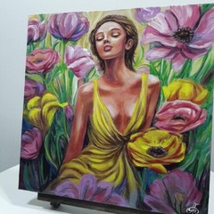 Ukraine Artist Original Acrylic Painting Woman Canvas Signed Wall Art Decor Gift
