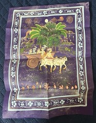 (BL) India vintage hand painting on Silk cloth Radhakrishna 9.7 x 13.5 Inches