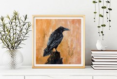Raven Original Oil Painting Black Crow painting Crow Wall Art Bird Impasto Art