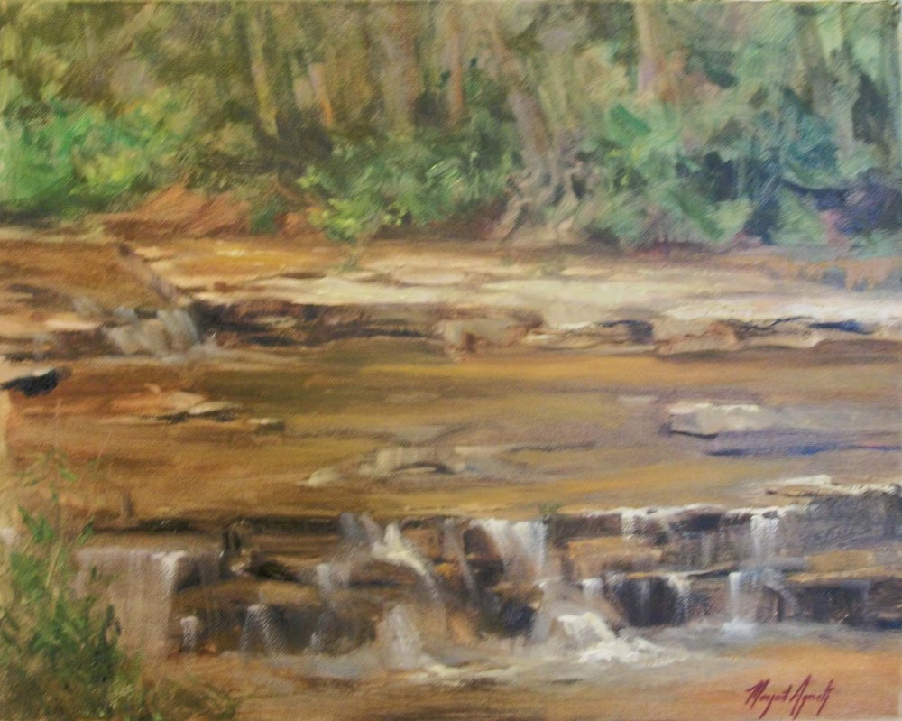 CREEK WATERFALL Impressionist landscape Oklahoma oil painting Aycock