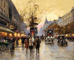 Dusk Paris Street Scene Oil painting Wall art Giclee Printed on Canvas P1091