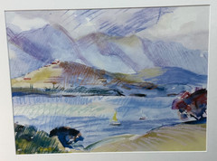 Hawaii Koa Framed Coastal Mixed Media Watercolor Painting by George Woollard