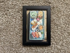 ORIGINAL OIL PAINTING STILL LIFE SUSHI PLATE SIGNED FRAMED 4×6