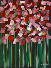 Atherton 9×12 Original Floral Abstract Painting „Stick Flowers 2 Red“ signed