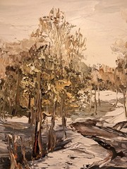 Vintage Original Marilyn H. Dwyer Oil on Masonite Old Pennsylvania Winter Road